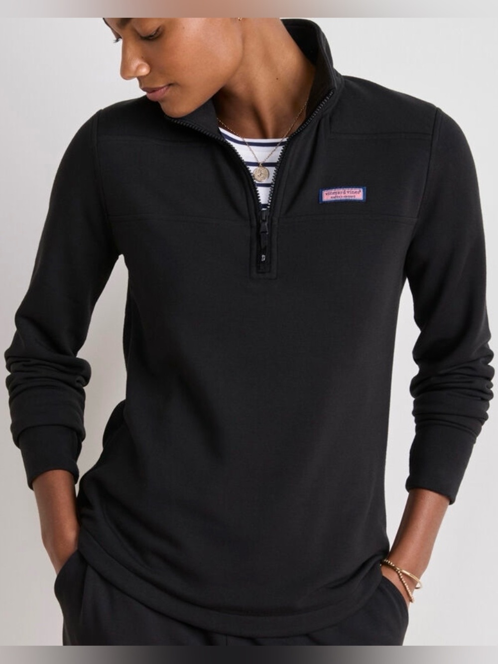 Vineyard Vines Jet Black Quarter-Zip Shep Shirt®, Soft Cozy Relaxed Fit, Size XL